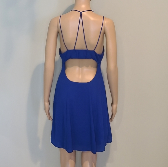 Express Strappy Royal Blue Skater Fit & Flare V Neck A Line Dress Criss Cross - Picture 3 of 4